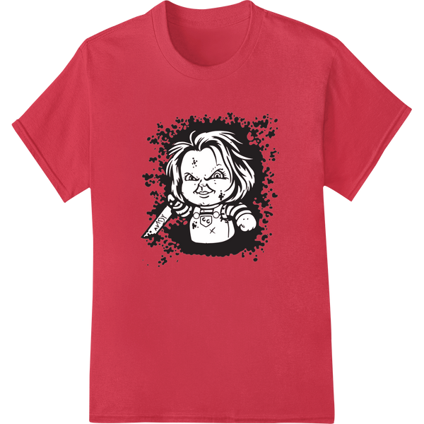 Creepy Chucky Portrait DTF Print Heat Transfer on red shirt - SUPERDTF-DTF Prints-DTF Transfers-Custom DTF Prints