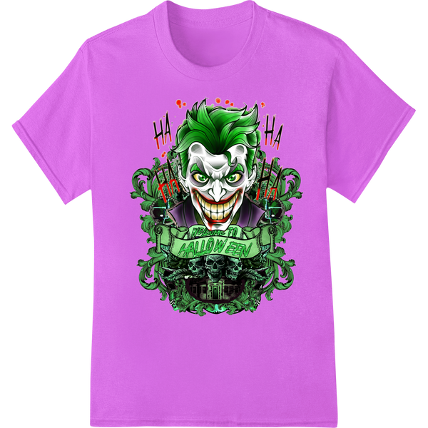 Haunting Joker Halloween Print - Creepy Clown Villain on purple shirt - SUPERDTF-DTF Prints-DTF Transfers-Custom DTF Prints