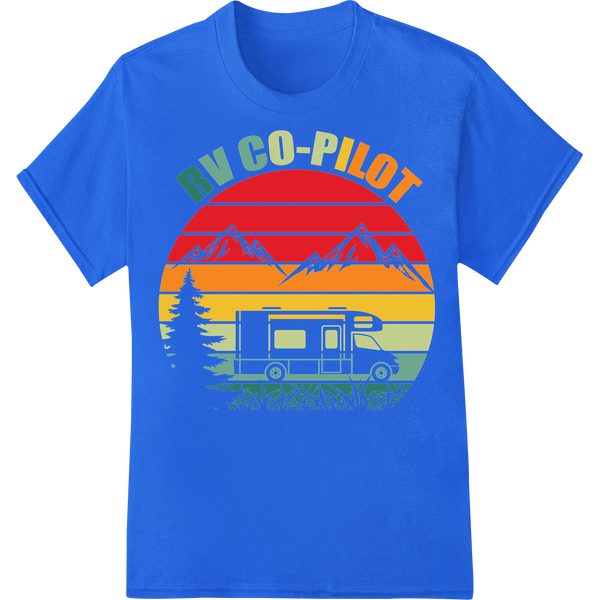 Rev Up Your RV Style with Our Retro 'RV Co-Pilot' DTF Print on blue shirt - SUPERDTF-DTF Prints-DTF Transfers-Custom DTF Prints