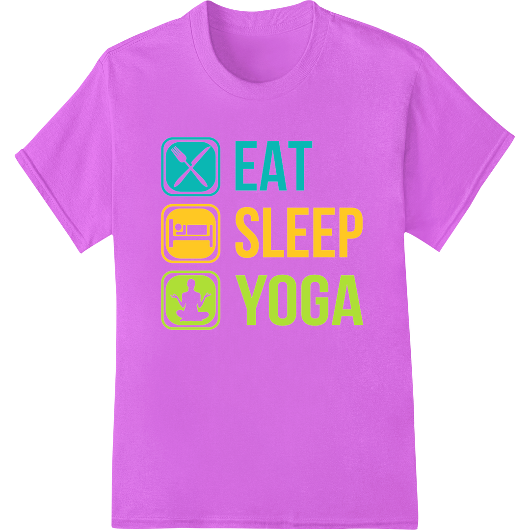 Empower Your Yoga Practice: Bold DTF Print Heat Transfer on purple shirt - SUPERDTF-DTF Prints-DTF Transfers-Custom DTF Prints