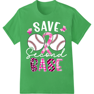 Pink Ribbon Baseball Breast Cancer Awareness DTF Print on green shirt - SUPERDTF-DTF Prints-DTF Transfers-Custom DTF Prints