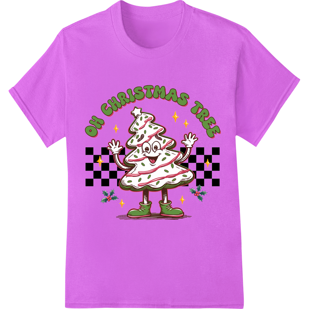 Retro Christmas Tree Print: Oh Christmas Tree Groovy Holiday on purple shirt - SUPERDTF-DTF Prints-DTF Transfers-Custom DTF Prints