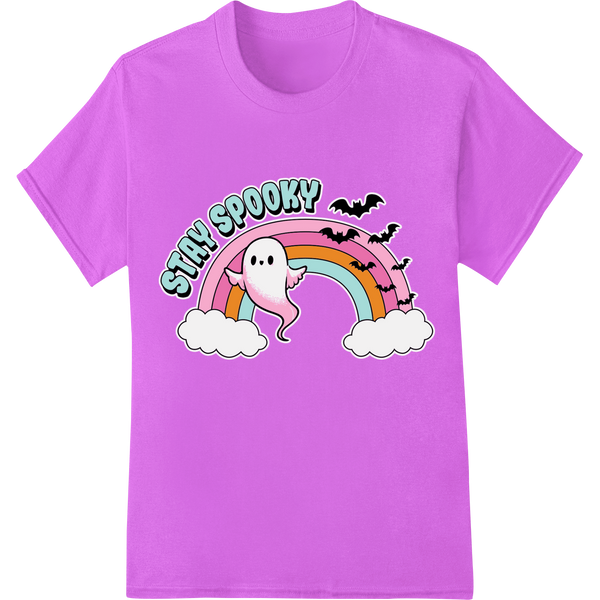 Innovative custom garment printing design on Adorable Ghost & Rainbow Halloween DTF Print Transfer