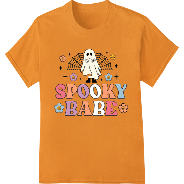 Adorable 'SPOOKY BABE' Ghost Halloween DTF Print Design on orange shirt - SUPERDTF-DTF Prints-DTF Transfers-Custom DTF Prints