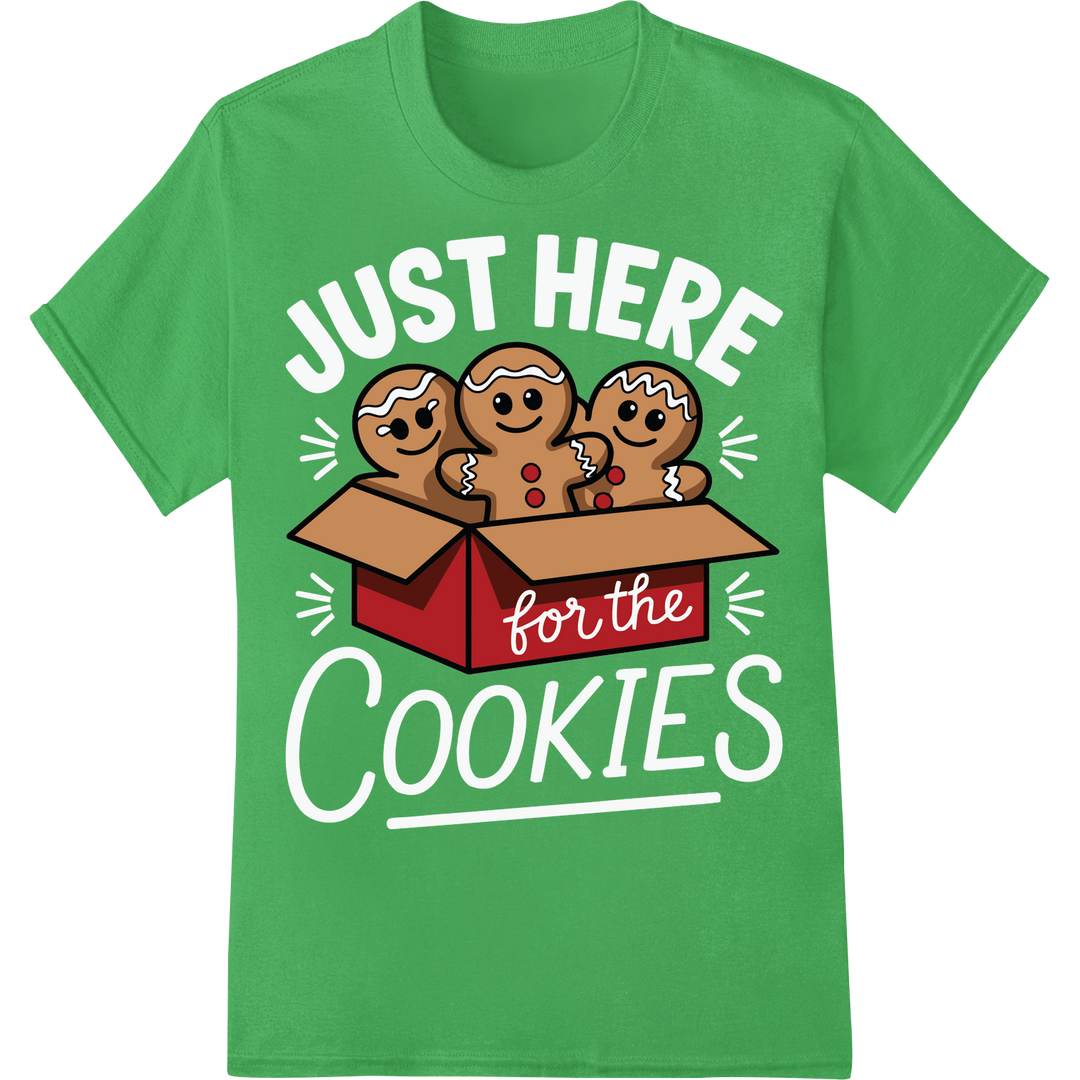 Festive Gingerbread Trio | Christmas Baking DTF Print on green shirt - SUPERDTF-DTF Prints-DTF Transfers-Custom DTF Prints