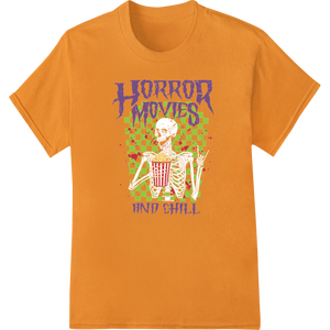 Durable customized apparel applied to Spooky Movie Night: Horror Movies and Chill DTF Print