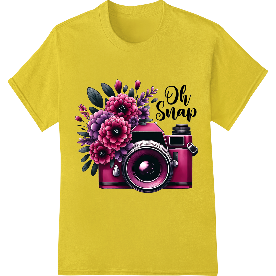 Vintage Snap: Floral Photography DTF Print Heat Transfer on yellow shirt - SUPERDTF-DTF Prints-DTF Transfers-Custom DTF Prints