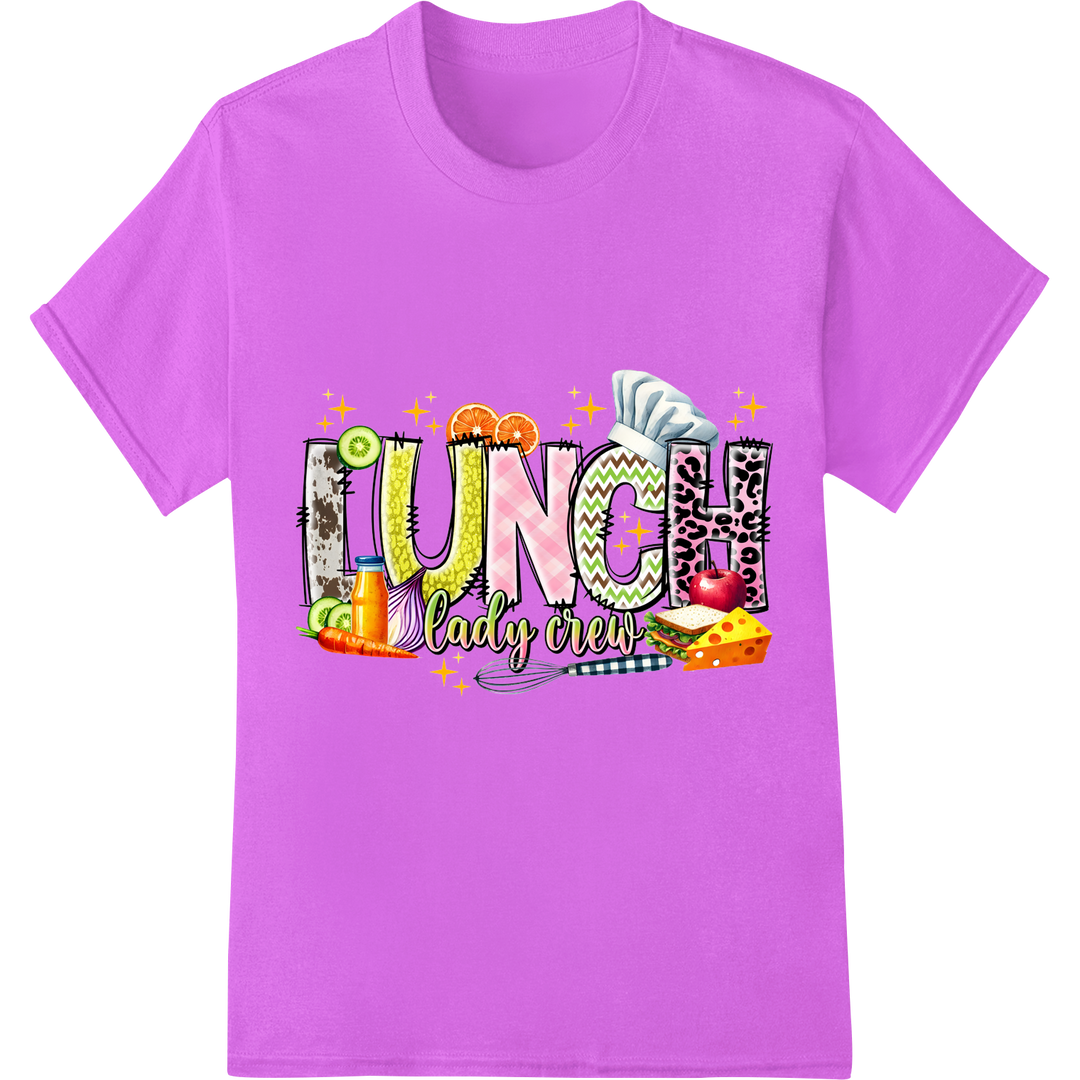 Bold & Tasty 'LUNCH' Typography DTF Print Heat Transfer on purple shirt - SUPERDTF-DTF Prints-DTF Transfers-Custom DTF Prints