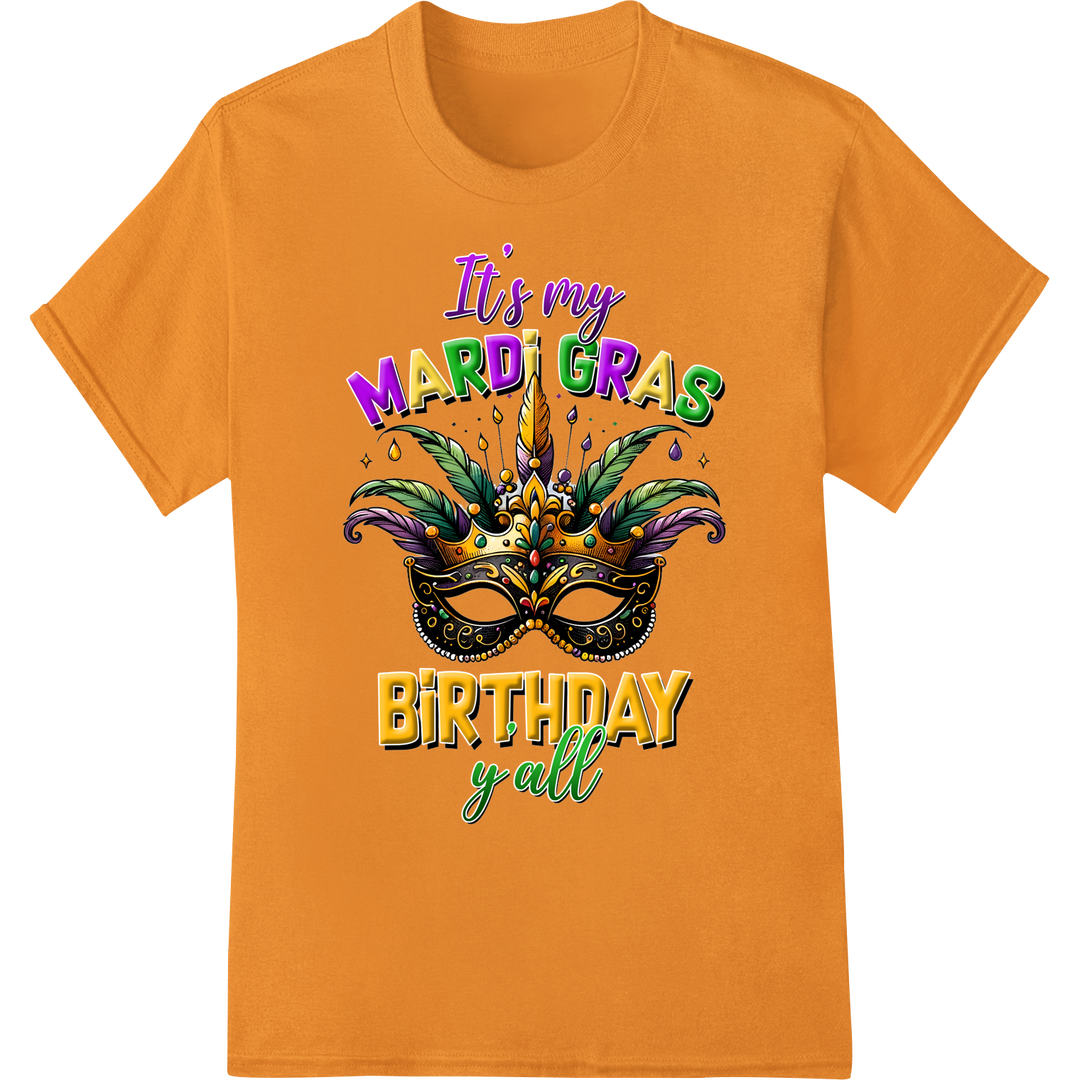 Festive Mardi Gras Birthday DTF Print Heat Transfer on orange shirt - SUPERDTF-DTF Prints-DTF Transfers-Custom DTF Prints