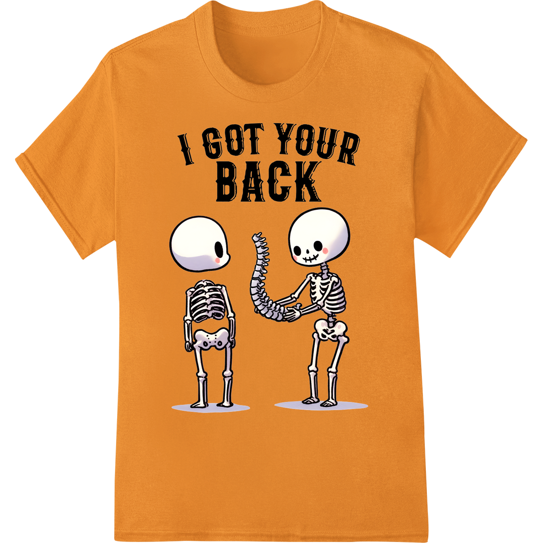 Hilarious 'I Got Your Back' Skeleton DTF Print Heat Transfer on orange shirt - SUPERDTF-DTF Prints-DTF Transfers-Custom DTF Prints