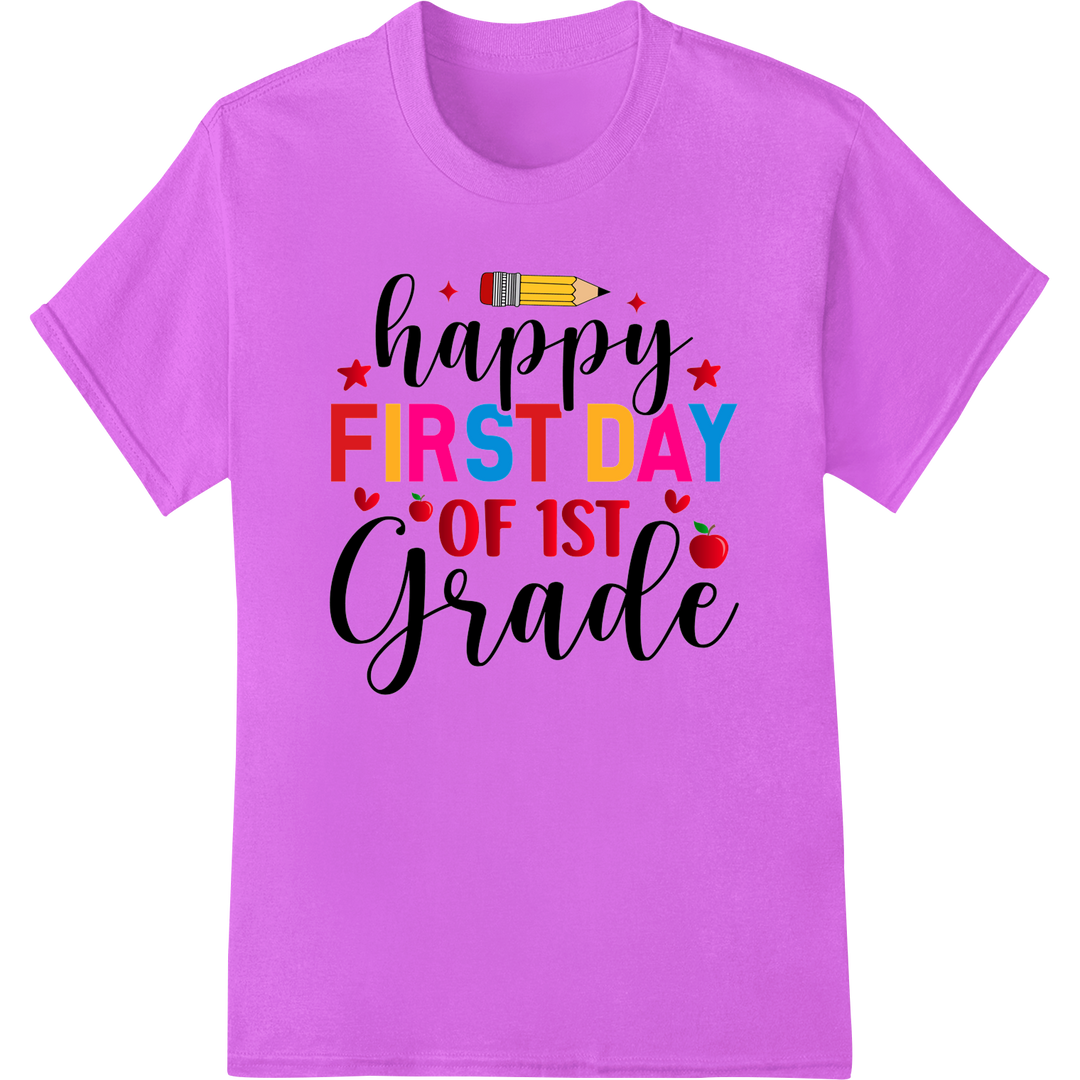 Happy First Day of 1st Grade - Back to School Celebration on purple shirt - SUPERDTF-DTF Prints-DTF Transfers-Custom DTF Prints