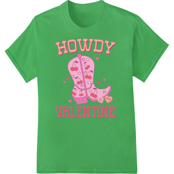 Retro Romance: 'Howdy Valentine' DTF Print Heat Transfer on green shirt - SUPERDTF-DTF Prints-DTF Transfers-Custom DTF Prints