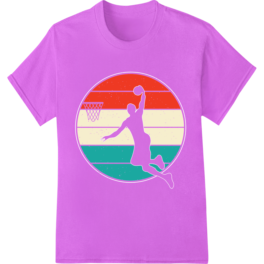 Retro Basketball Sunset Silhouette | DTF Print Heat Transfer on purple shirt - SUPERDTF-DTF Prints-DTF Transfers-Custom DTF Prints