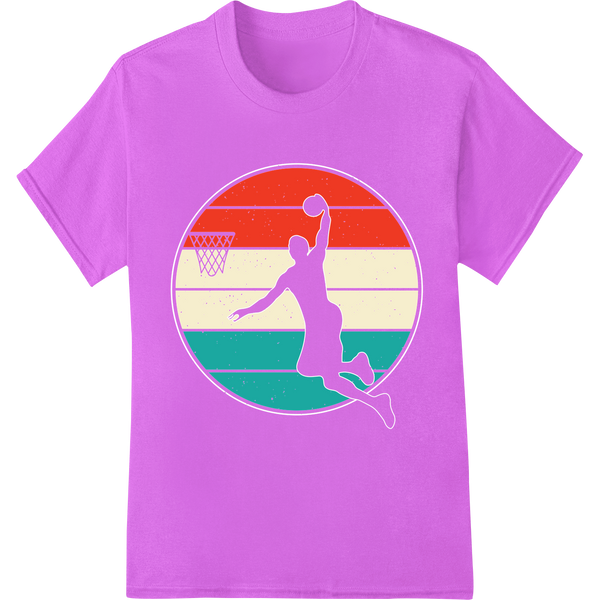 Retro Basketball Sunset Silhouette | DTF Print Heat Transfer on purple shirt - SUPERDTF-DTF Prints-DTF Transfers-Custom DTF Prints