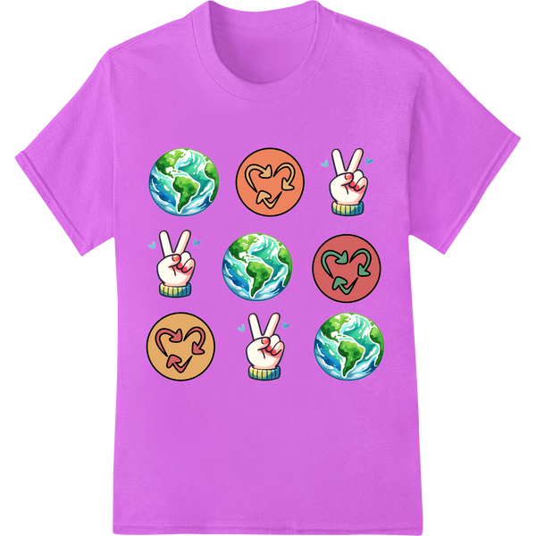 Vibrant Earth Day Globe Peace Sign DTF Print Heat Transfer on purple shirt - SUPERDTF-DTF Prints-DTF Transfers-Custom DTF Prints