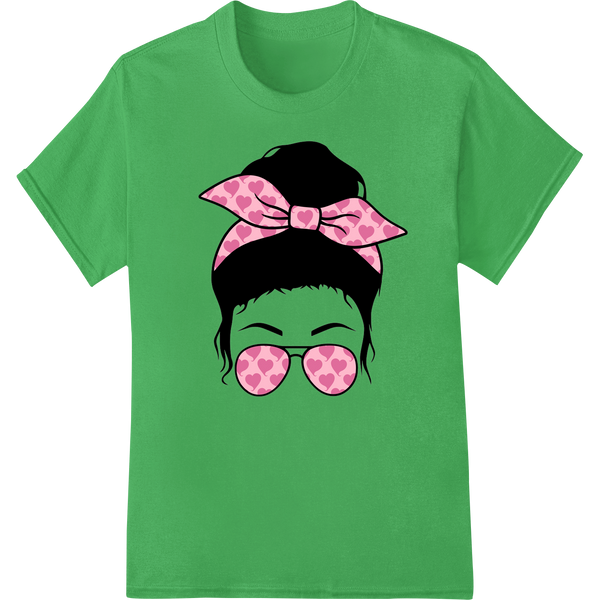 Cute Girl Face with Heart Sunglasses - Valentine's DTF Print on green shirt - SUPERDTF-DTF Prints-DTF Transfers-Custom DTF Prints