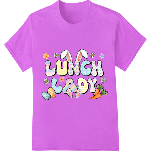 Playful 'Lunch Lady' Typography DTF Print for Spring & Easter on purple shirt - SUPERDTF-DTF Prints-DTF Transfers-Custom DTF Prints