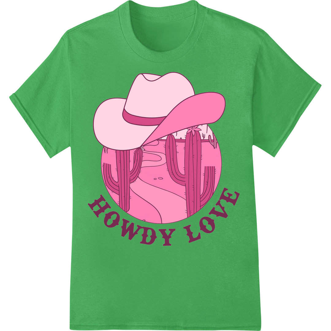 Howdy Love: Charming Western Valentine's Day DTF Print on green shirt - SUPERDTF-DTF Prints-DTF Transfers-Custom DTF Prints