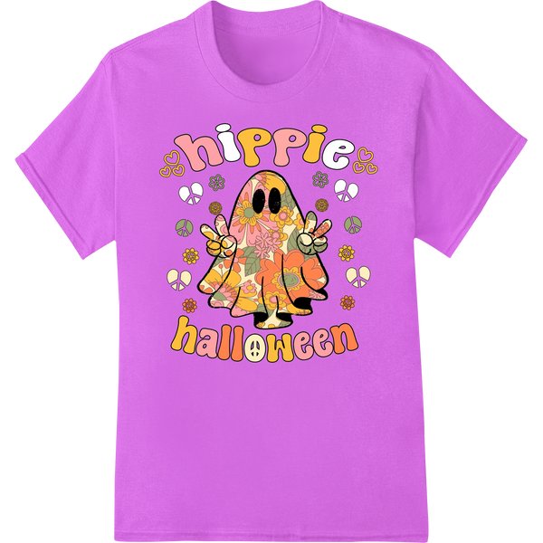 Groovy Hippie Ghost - Trippy Halloween DTF Print Transfer on purple shirt - SUPERDTF-DTF Prints-DTF Transfers-Custom DTF Prints