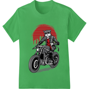 Custom durable print transfers design - Rebel Cat: The Feline Biker's Fierce Ride