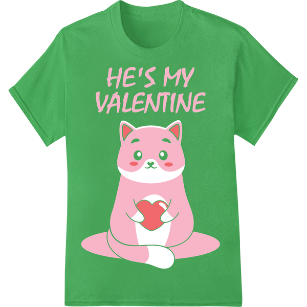 Adorable 'He's My Valentine' Raccoon DTF Print Heat Transfer on green shirt - SUPERDTF-DTF Prints-DTF Transfers-Custom DTF Prints