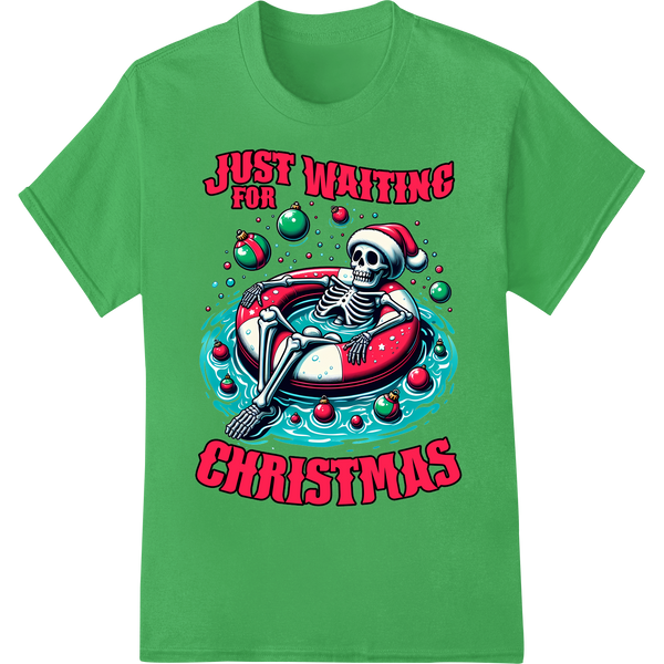 🎄💀 Edgy Skeleton Santa Waterskiing DTF Print Heat Transfer on green shirt - SUPERDTF-DTF Prints-DTF Transfers-Custom DTF Prints