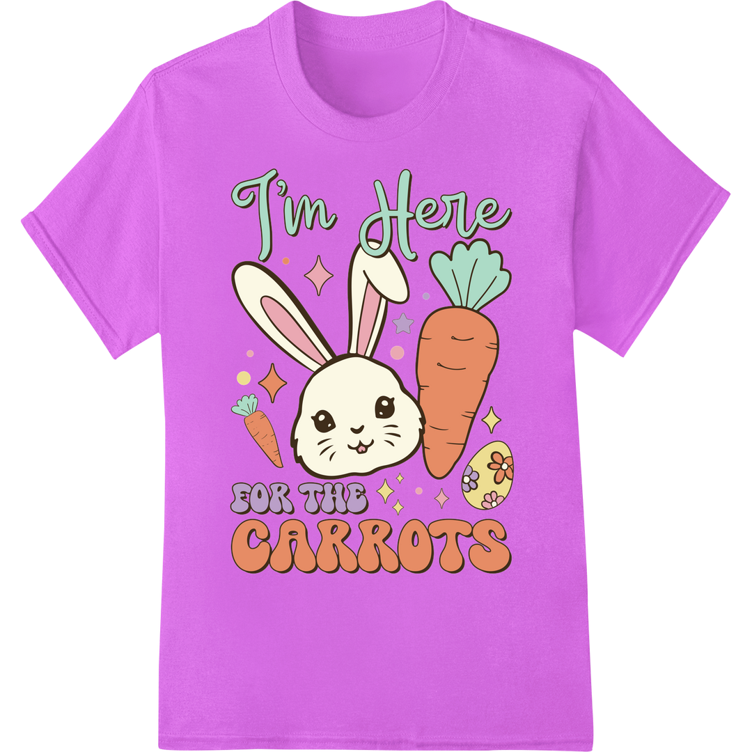 Adorable Easter Bunny 'I'm Here For The Carrots' DTF Print on purple shirt - SUPERDTF-DTF Prints-DTF Transfers-Custom DTF Prints