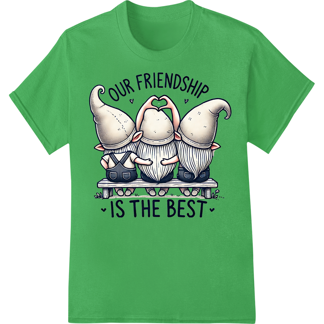 Adorable Gnome Friends: Celebrate Unbreakable Bonds on green shirt - SUPERDTF-DTF Prints-DTF Transfers-Custom DTF Prints