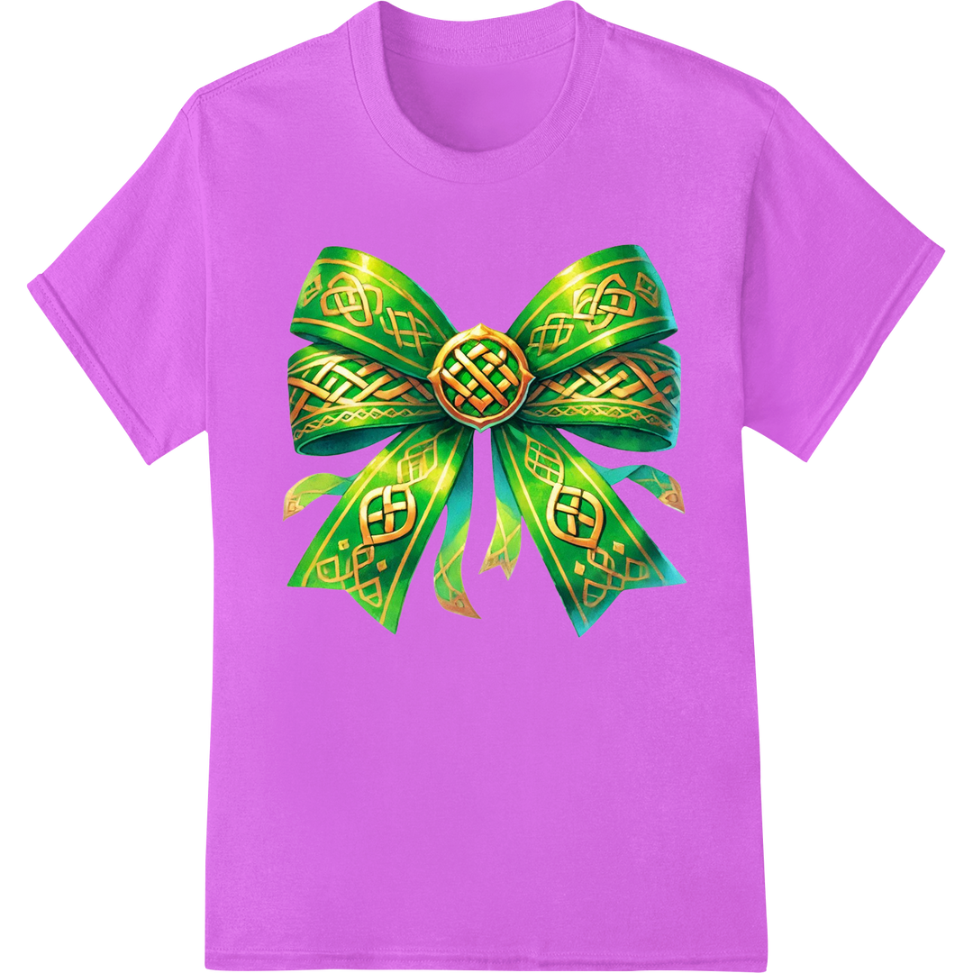 Stunning Celtic Shamrock Bow Print for St. Patrick's Day on purple shirt - SUPERDTF-DTF Prints-DTF Transfers-Custom DTF Prints