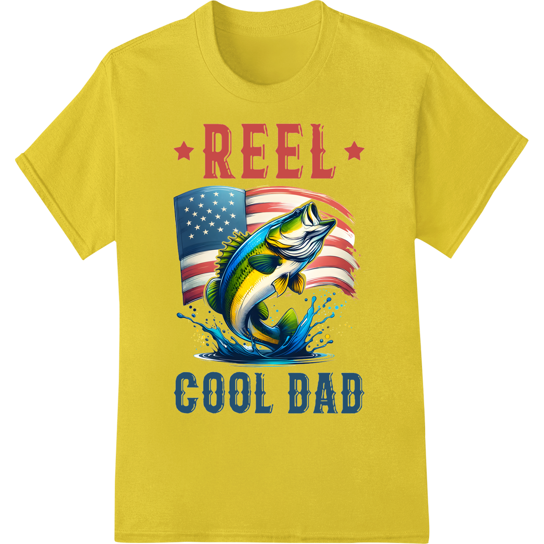 Reel Cool Dad: Patriotic Bass Fishing Father's Day Gift on yellow shirt - SUPERDTF-DTF Prints-DTF Transfers-Custom DTF Prints