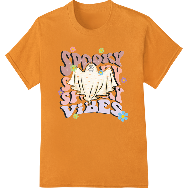 Adorable Floral Ghost - Cute Halloween DTF Print Design on orange shirt - SUPERDTF-DTF Prints-DTF Transfers-Custom DTF Prints