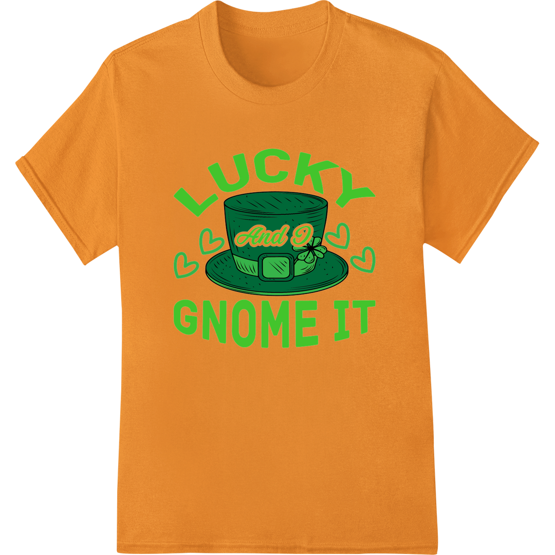 Lucky Gnome It: Adorable St. Patrick's Day DTF Print on orange shirt - SUPERDTF-DTF Prints-DTF Transfers-Custom DTF Prints