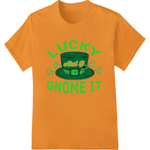 Lucky Gnome It: Adorable St. Patrick's Day DTF Print on orange shirt - SUPERDTF-DTF Prints-DTF Transfers-Custom DTF Prints