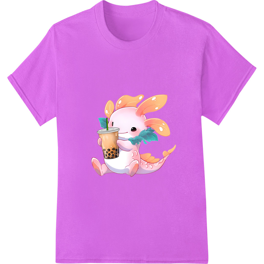 Adorable Kawaii Axolotl with Bubble Tea DTF Print on purple shirt - SUPERDTF-DTF Prints-DTF Transfers-Custom DTF Prints