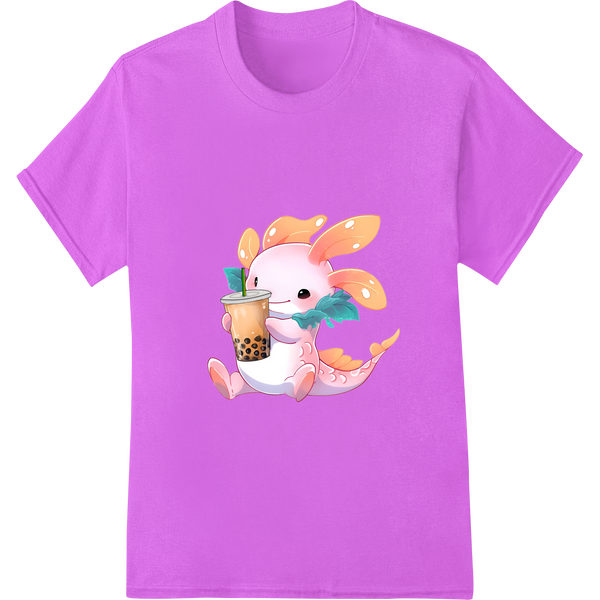 Adorable Kawaii Axolotl with Bubble Tea DTF Print on purple shirt - SUPERDTF-DTF Prints-DTF Transfers-Custom DTF Prints