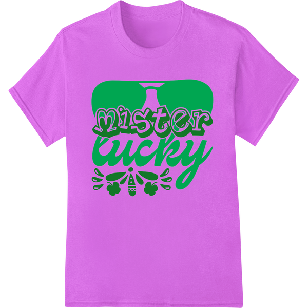 Mister Lucky: Festive St. Patrick's Day DTF Heat Transfer on purple shirt - SUPERDTF-DTF Prints-DTF Transfers-Custom DTF Prints