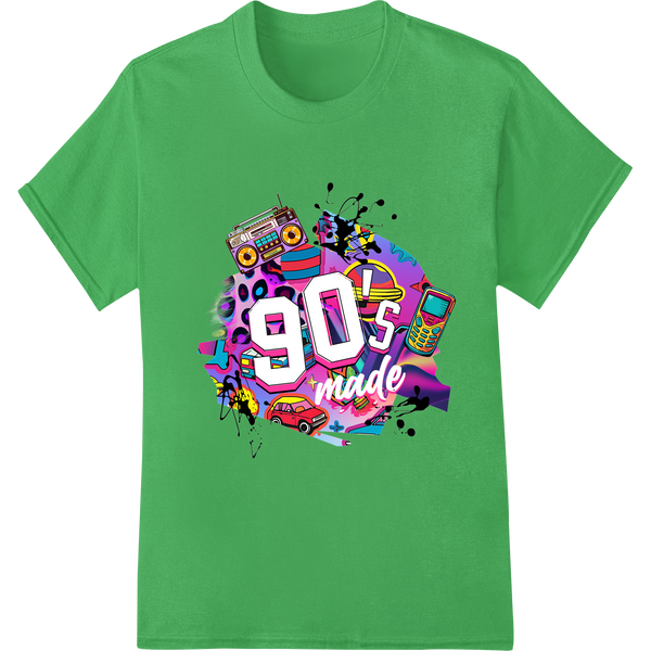 Vibrant 90s Nostalgia: Retro DTF Transfer Print for Fashion on green shirt - SUPERDTF-DTF Prints-DTF Transfers-Custom DTF Prints