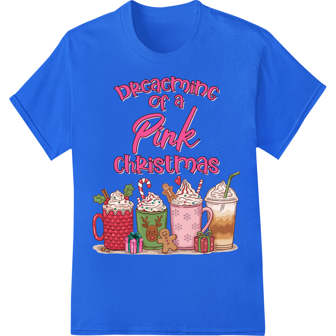 Festive Pink Christmas Drinks - DTF Print Heat Transfer on blue shirt - SUPERDTF-DTF Prints-DTF Transfers-Custom DTF Prints