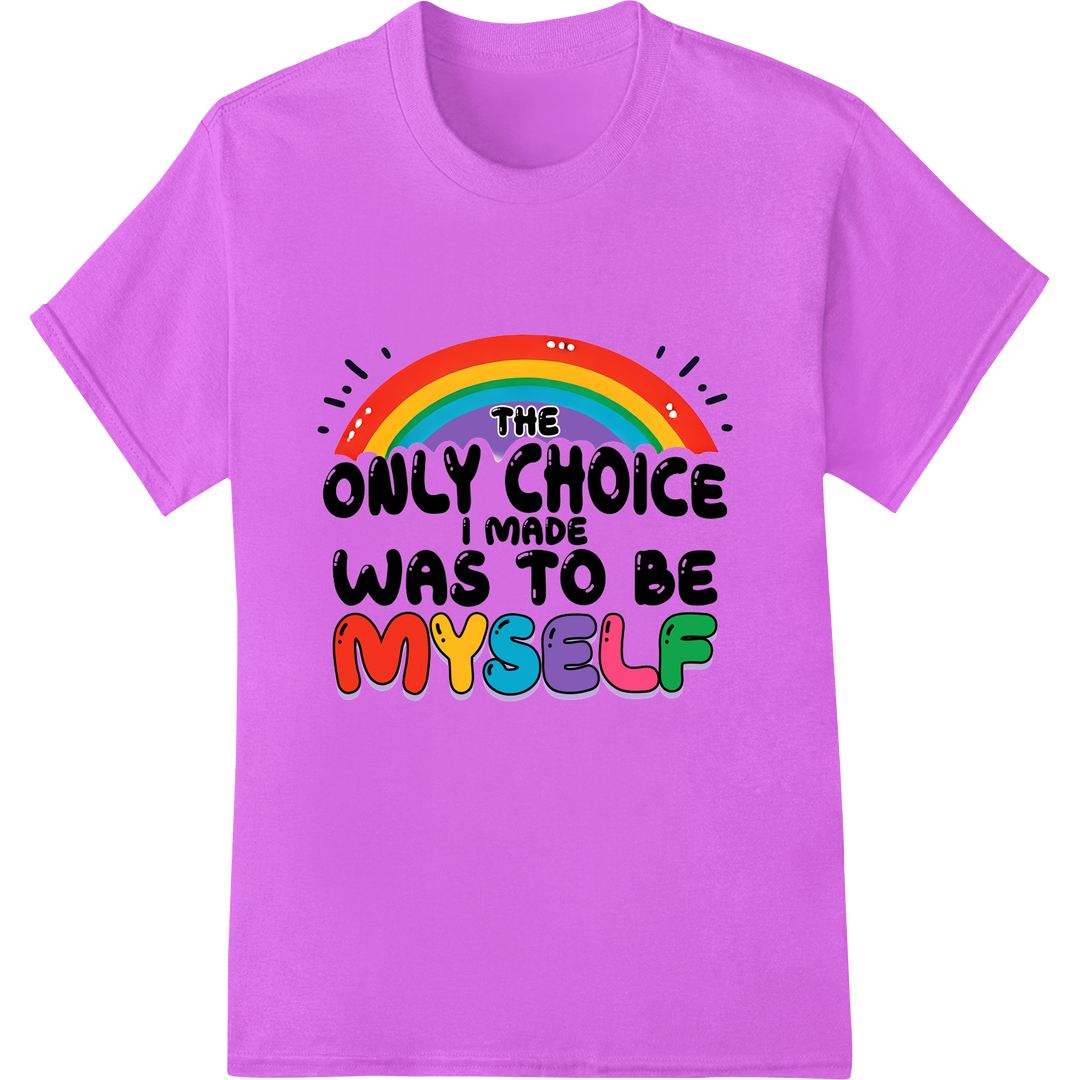 Bold LGBT Pride 'Be Myself' Rainbow DTF Print Heat Transfer on purple shirt - SUPERDTF-DTF Prints-DTF Transfers-Custom DTF Prints