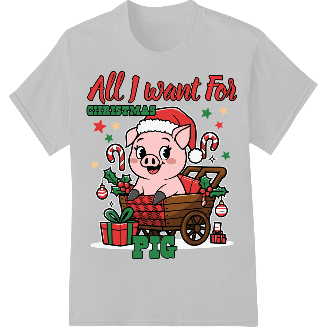 Adorable Christmas Pig Heat Transfer Design for Festive DIY on white shirt - SUPERDTF-DTF Prints-DTF Transfers-Custom DTF Prints