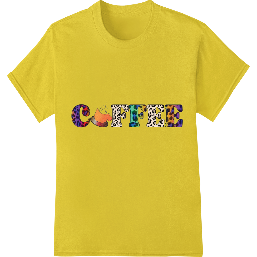 Vibrant COFFEE Typography DTF Print | Bold & Colorful Design on yellow shirt - SUPERDTF-DTF Prints-DTF Transfers-Custom DTF Prints