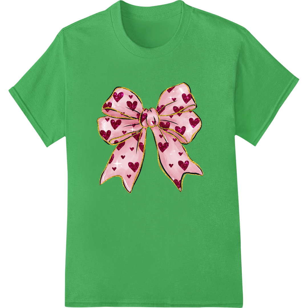 Flirty Valentine's Heart Bows DTF Print Heat Transfer on green shirt - SUPERDTF-DTF Prints-DTF Transfers-Custom DTF Prints