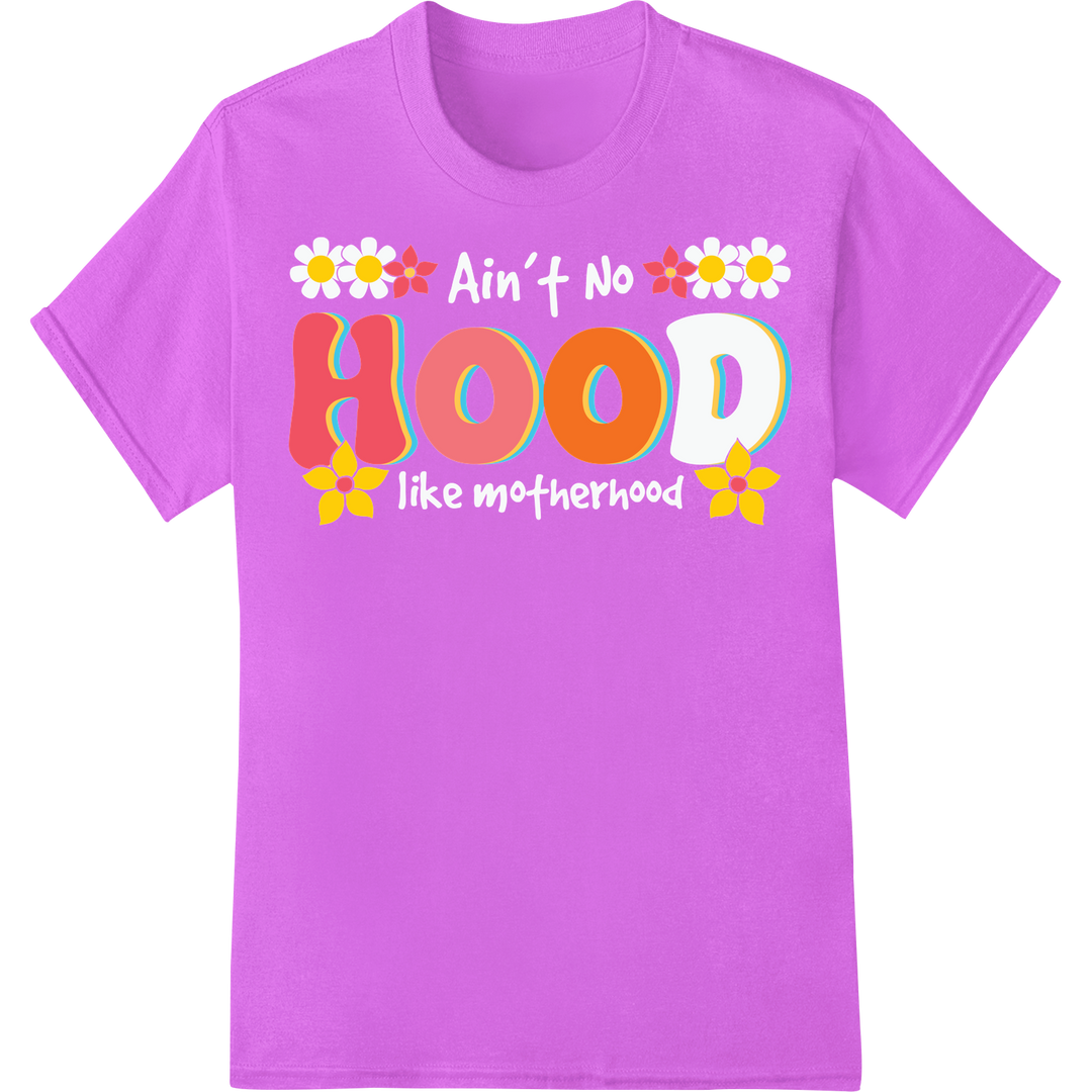 Retro "HOO!" Floral Mom DTF Print Heat Transfer on purple shirt - SUPERDTF-DTF Prints-DTF Transfers-Custom DTF Prints