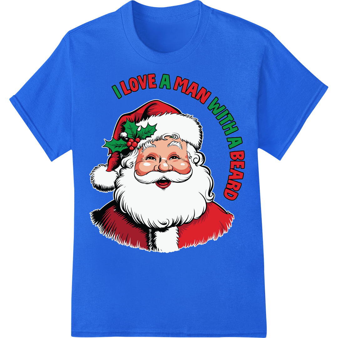 Hilarious Bearded Santa DTF Print Heat Transfer | Christmas on blue shirt - SUPERDTF-DTF Prints-DTF Transfers-Custom DTF Prints