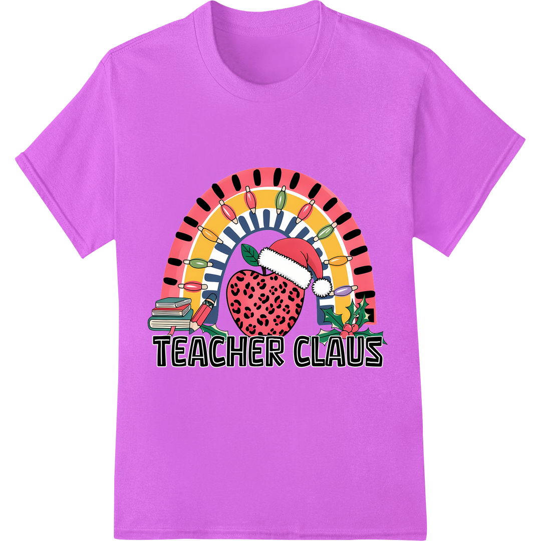 Fun & Festive 'Teacher Claus' DTF Print Heat Transfer on purple shirt - SUPERDTF-DTF Prints-DTF Transfers-Custom DTF Prints