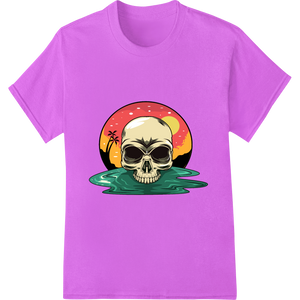 Island Skull Sunset - Edgy Tropical Heat Transfer Design made with premium DTF printing service