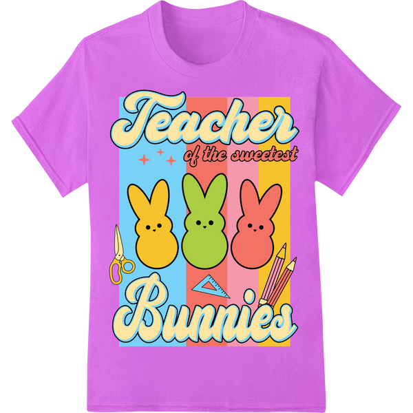 Adorable 'Teacher of the Sweetest Bunnies' Easter DTF Print on purple shirt - SUPERDTF-DTF Prints-DTF Transfers-Custom DTF Prints