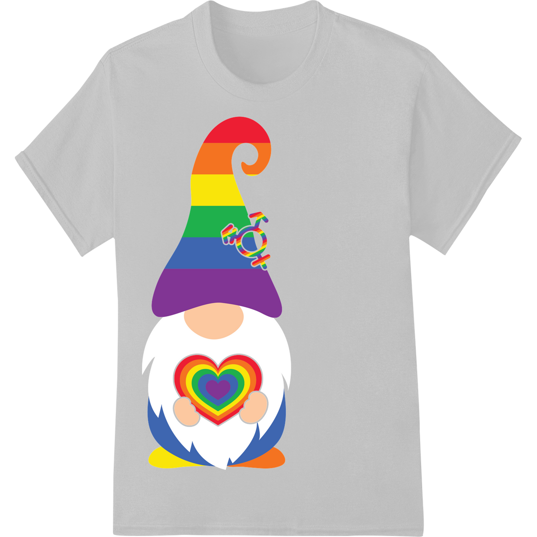 Colorful LGBT Pride Gnome Rainbow Heart DTF Print Transfer on white shirt - SUPERDTF-DTF Prints-DTF Transfers-Custom DTF Prints