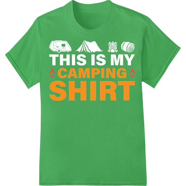 Rustic 'Camping Shirt' DTF Print Heat Transfer | Outdoor Style on green shirt - SUPERDTF-DTF Prints-DTF Transfers-Custom DTF Prints