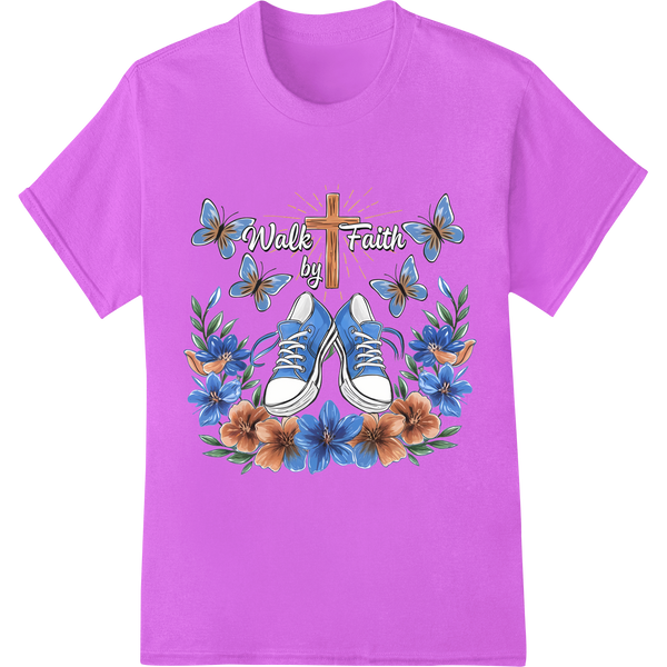 Walk by Faith: Inspiring Floral Cross DTF Heat Transfer on purple shirt - SUPERDTF-DTF Prints-DTF Transfers-Custom DTF Prints